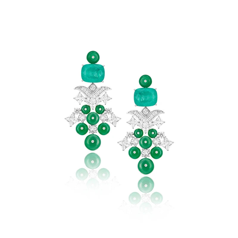 Women's High-end Red and Green Evening High-end Jewelry Set Inlaid with Zircon, Durable Brass Material, Non Oxidizing Banquet
