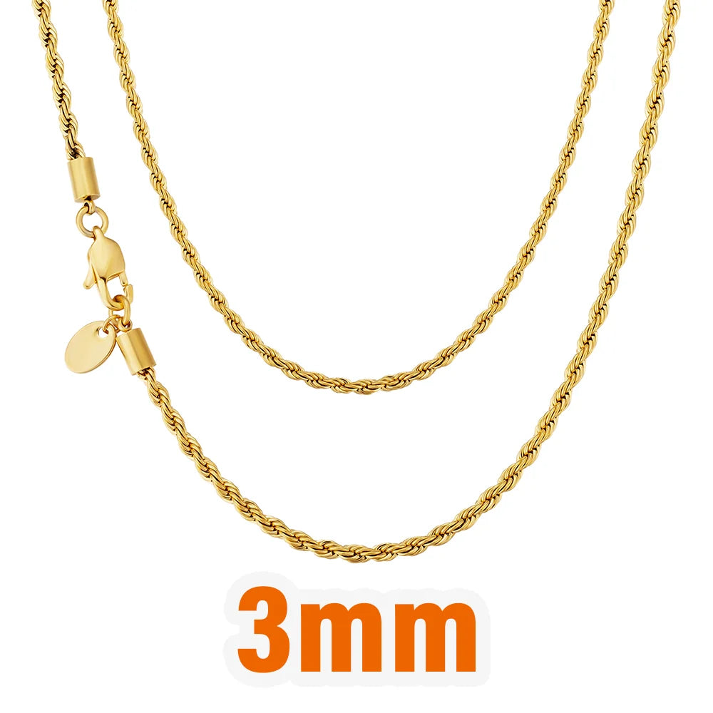 Wholesale Men Women Miami Cuban Real Gold Filled Necklace Rope Figaro Snake Fashion Jewelry Stainless Steel Cuban Link Chain