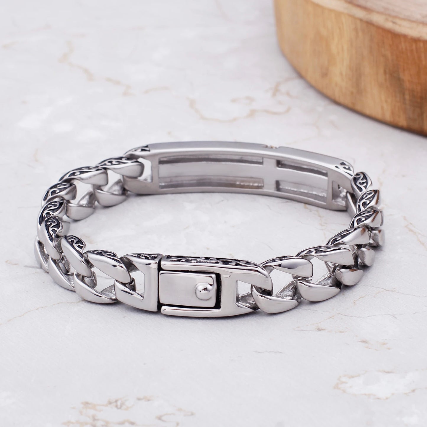 KALEN Personality Croving Flower Inlaid Zircon Cross Men's Bracelet