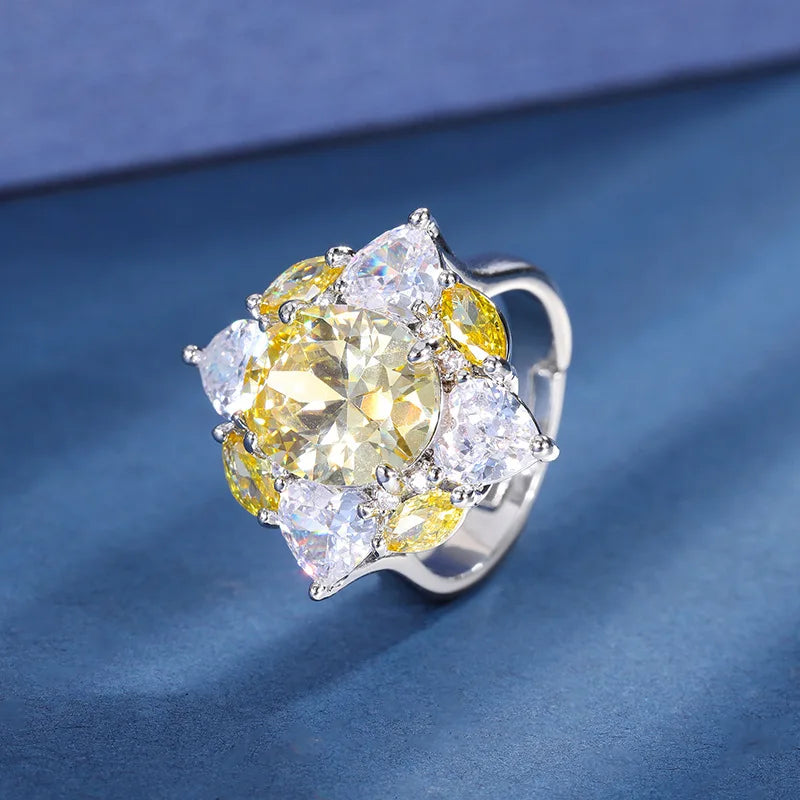 Gemfiori New Style Inlaid Yellow Zircon Pendant Fashionable and High-quality Living Ring Set Birthday Gift