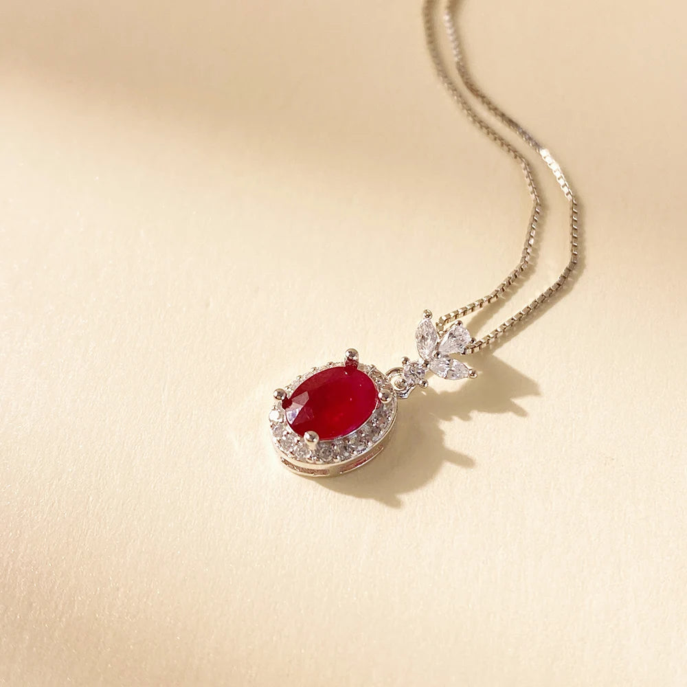 Gioiellieri Natural Red Ruby Pendant with 925 Sterling Silver for Women July Birthstone Healing Crystal Fine Jewelry Elegant Fashion Gift