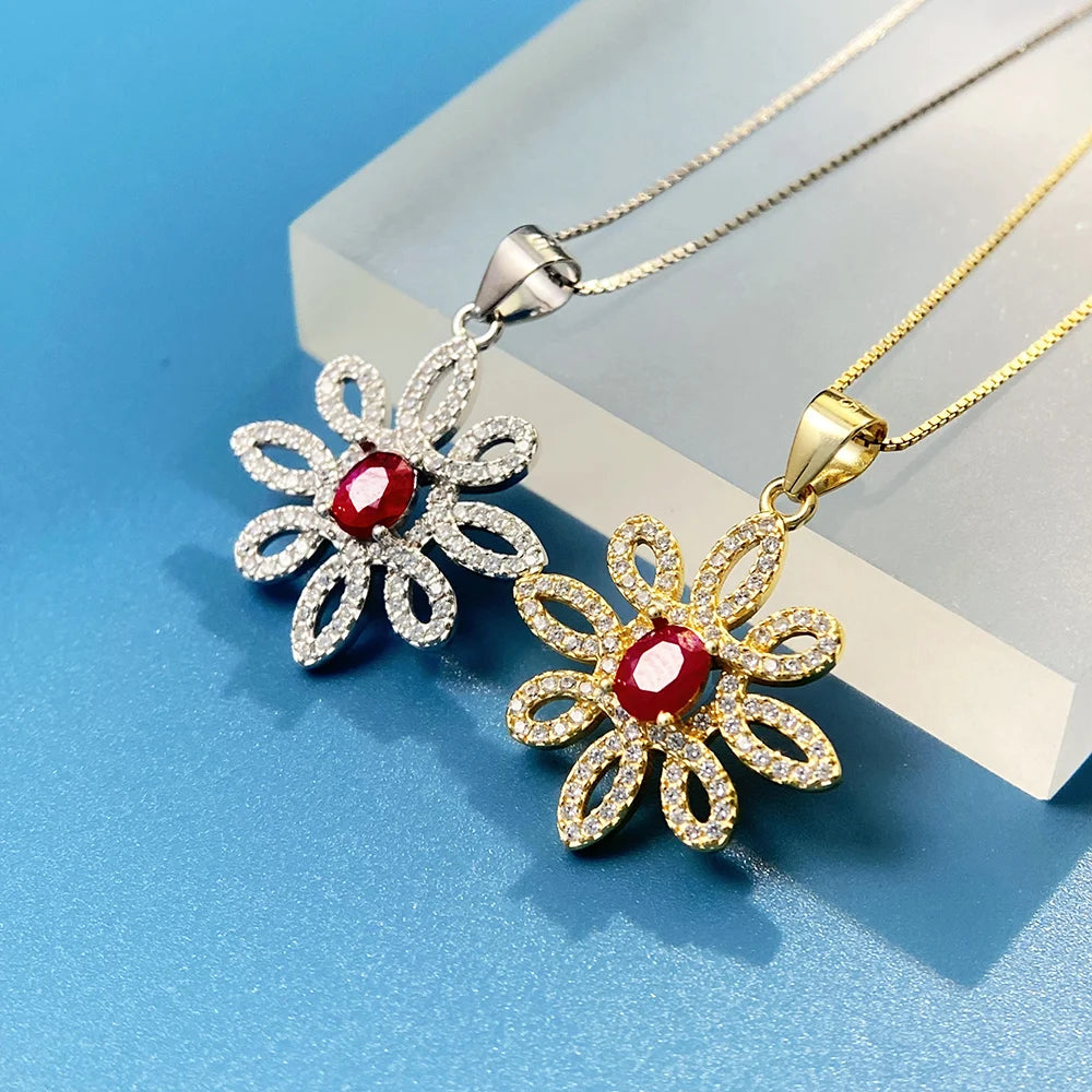 Gioiellieri July Birthstone Ruby Pendant with 925 Sterling Silver for Women Natural Red Gemstone Fine Jewelry Fashion Accessory Elegant Gift