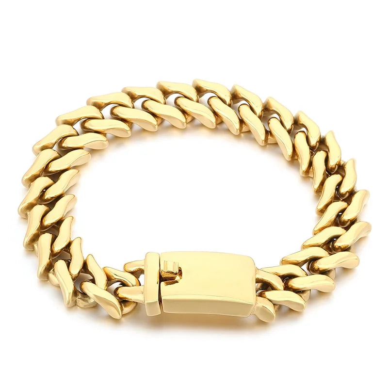 REBEL Polished Fashion Bracelets Men Stainless Steel Trendy Link Bracelet Bangle