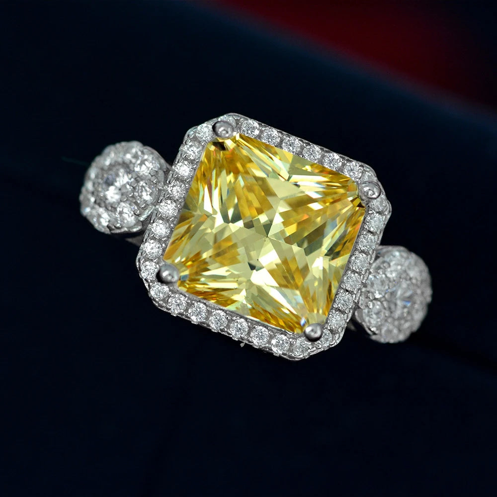 MUSHAN Jewelry Factory 2026 New Style Light Yellow 10*10 High Carbon Diamond Set 5Carat Ring in European and American 925 Silver