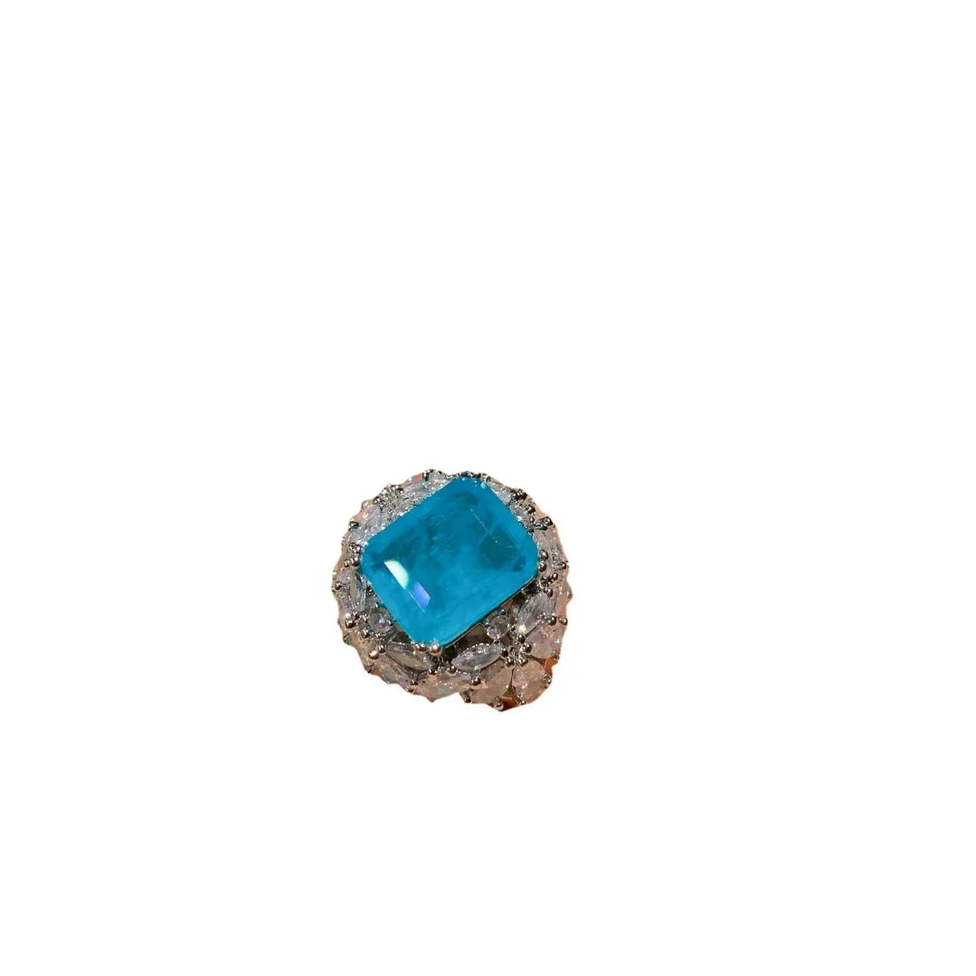S&S Blue Zircon Flower Jewellery Set – Pendant, Ring & Ear Studs | Collection