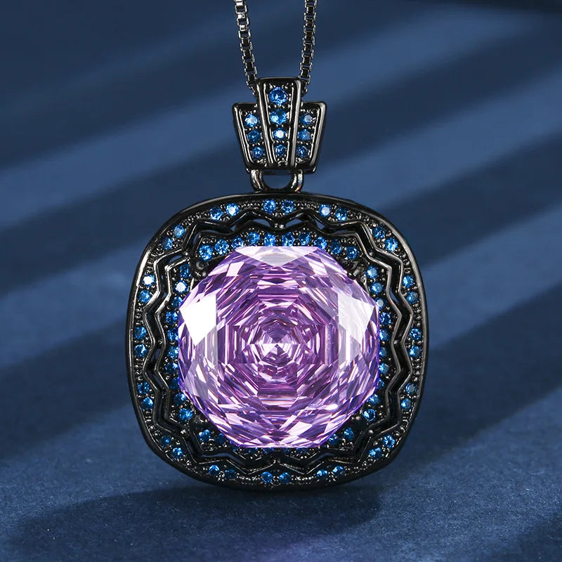 Gemfiori New Hot Selling Rose Zircon square Pendant Fashionable and Exquisite Adjustable Ring Jewelry Set