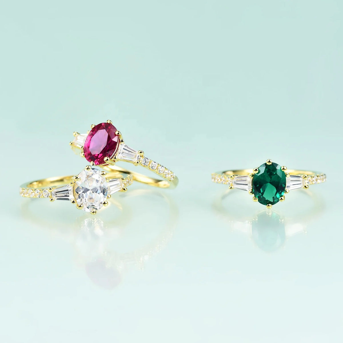 ArtistA Abiding Delicate Fine Jewelry Six Prongs 925 Sterling Silver Gold Plated Pinkish Red Lab Grown Ruby Gemstone Rings for Female