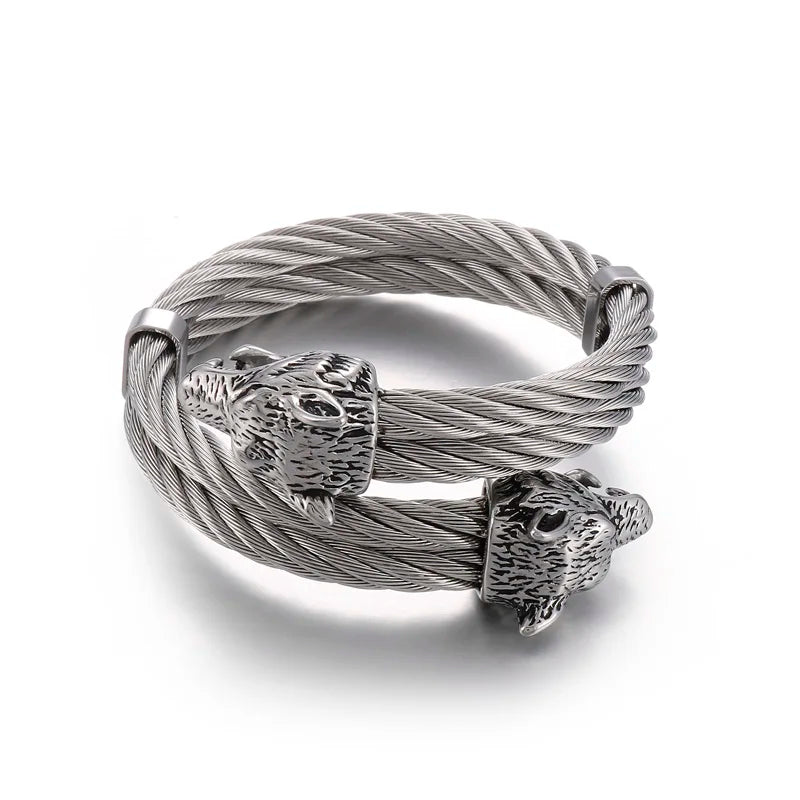 KALEN Punk Silver/Gold/Black/Oxidized Black Stainless Steel Wolf Head Cuff Bangle Bracelet