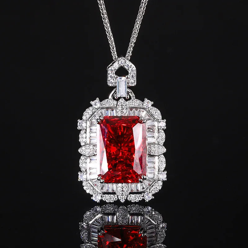 Gemfiori New European and American square Colored Zircon Pendant Necklace Accessories with Micro Inlaid Zircon Trendy Pendant