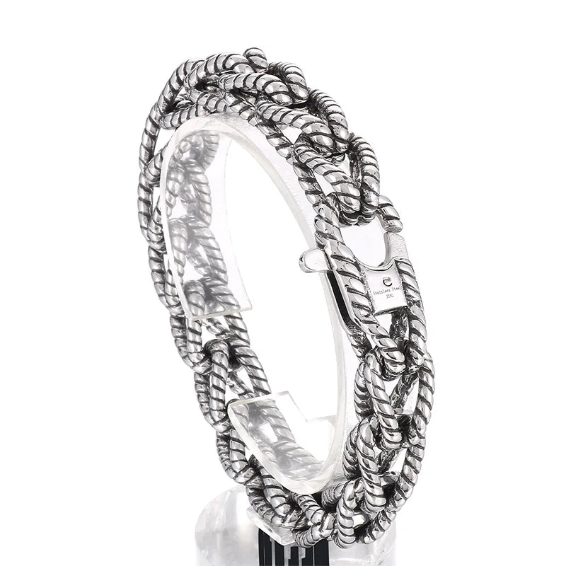 KALEN 220mm Men Punk Stainless Steel Rope Shape Links Bracelet