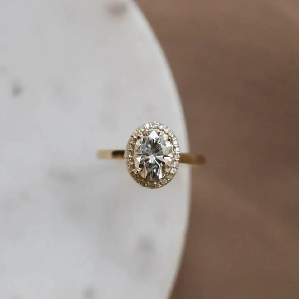 Oval Cut Prong Setting Solitaire Diamond Engagement Ring 14k/18k Gold Cute Unisex Big Natural Diamond Certified Ring