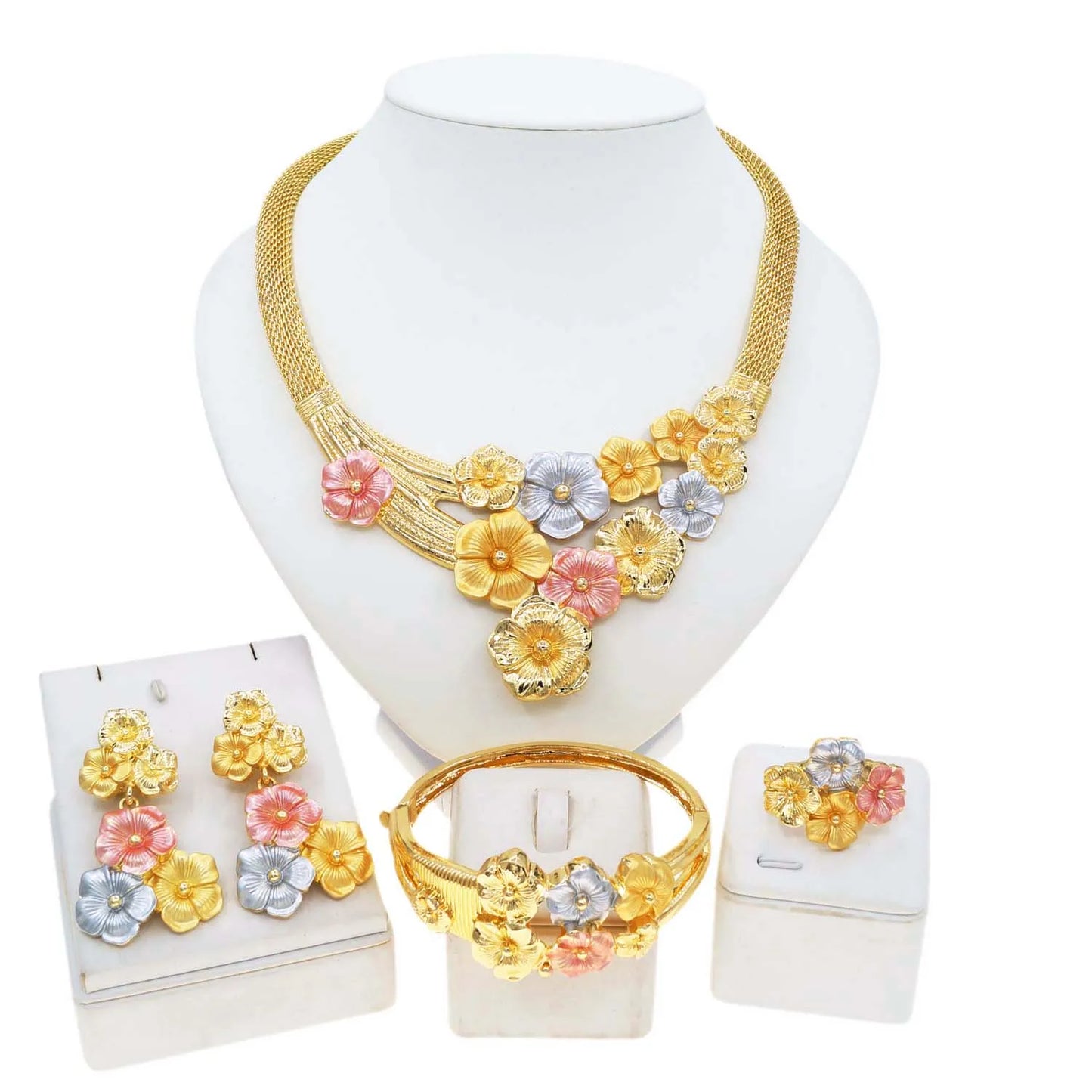 Zhuerrui Wholesale Luxury Gold Jewelry Sets Favors Multi Color Flowers Jewelry Set Customized Bridal Costume Accessories H00737