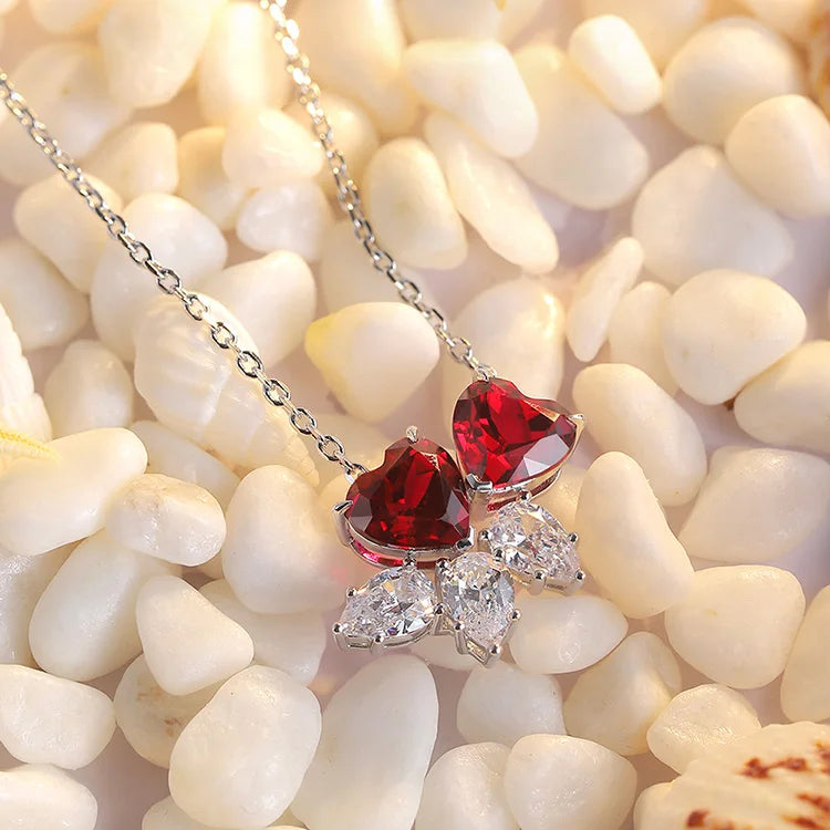 Gemfiori Solid 925 Sterling Silver 3.5ct 7*7mm Lab Created Red Ruby Heart Pendant for Necklace