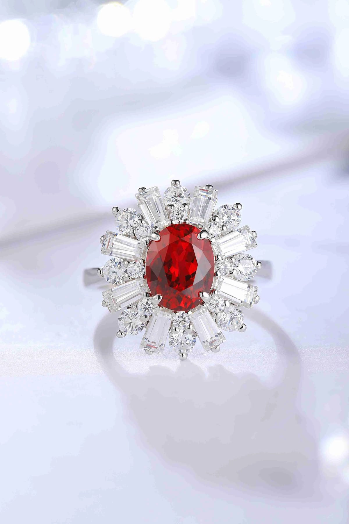 Gemfiori HOT~selling S925 Silver Cultivated Ruby Ring Main Stone :3.7CT Total Weight:5g