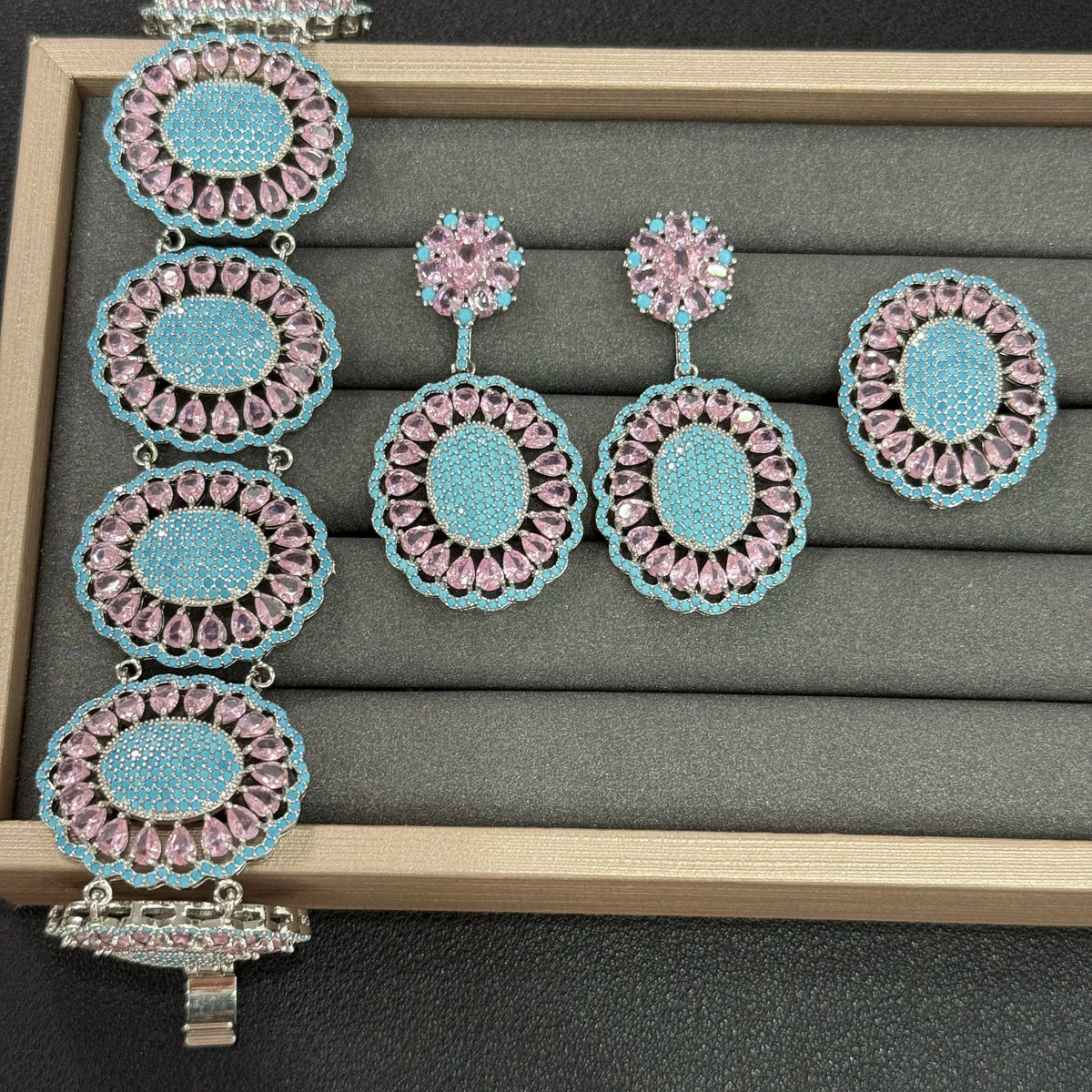 XOTICA TIANSHE French Bride Gets Married, Jewelry Girl Blue Turquoise Zircon Crystal 3pcs Set Mom's Birthday Gift