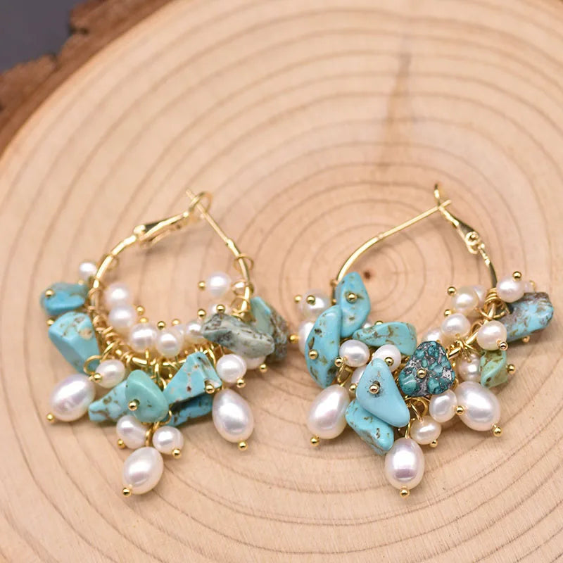 Natural Fresh Water Pearl Hoop Earrings for Women 925 Sterling Silver Colorful Tassel Drop Earrings