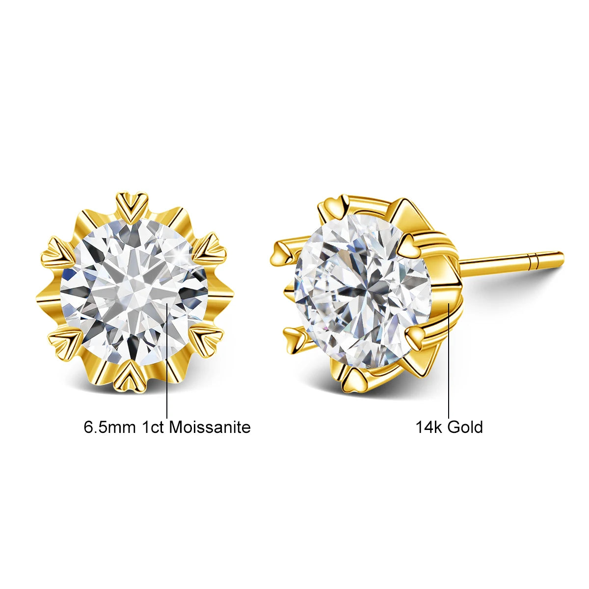 Gioiellieri High-end Jewelry Supplier Moissanite 0.5CT 1CT 2CT 14k Gold VVS1 Moissanite Stud Earrings With Gra Certificate