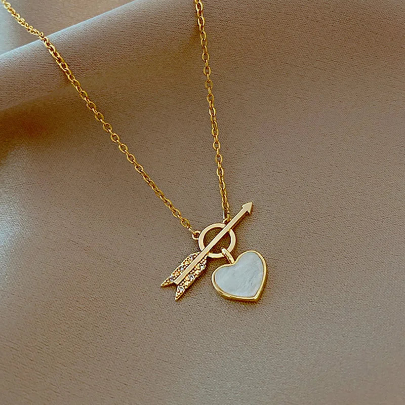 Heart-Piercing Niche Trendy Romantic Zinc Alloy Bamboo Necklace Cool-Girl Style Minimalist Elegant Geometric Heart Choker