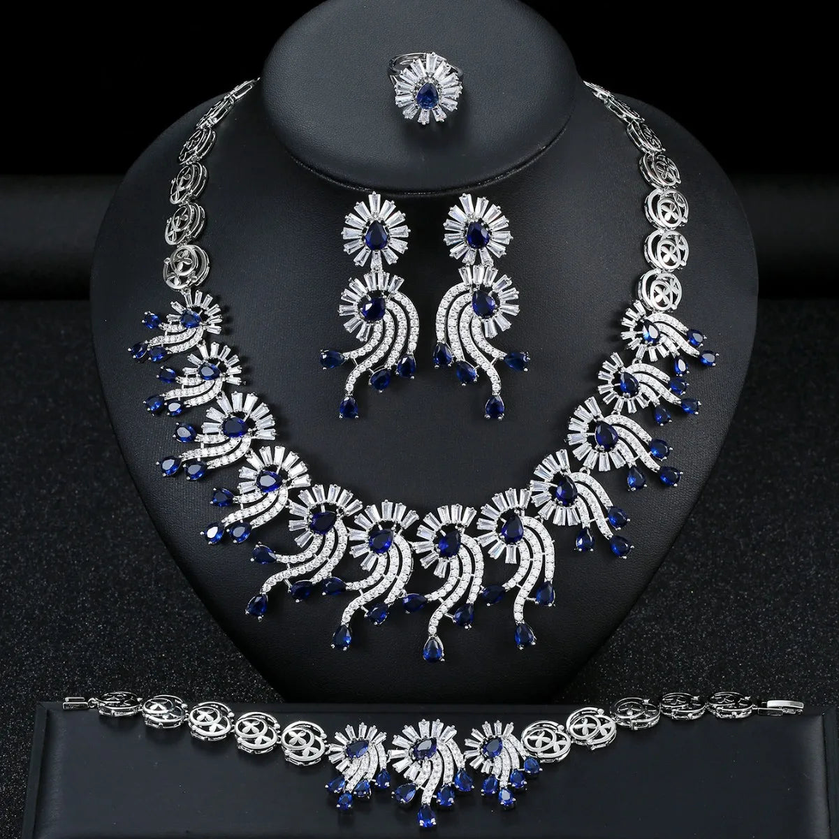 New Arrival Copper Flower Women Luxury Jewellery Rhodium Plated Bridal Wedding Jewelry Set