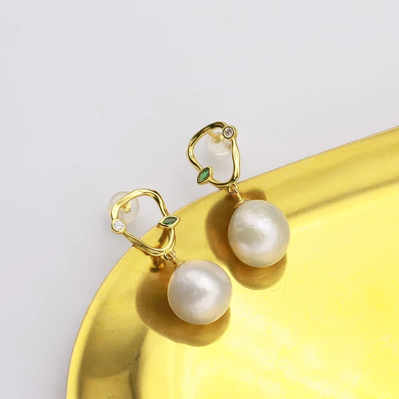 New Fashion 925 Sterling Silver Earrings 18k Gold Plated Freshwater Pearl Pendant Earrings Fine Jewelry for Women