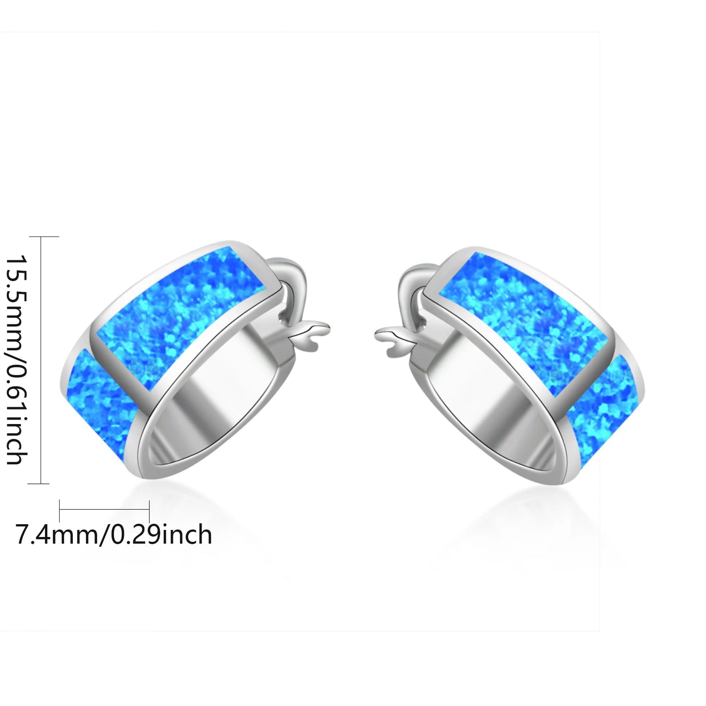 Sleek Curved Opal Huggie Earrings - Blue Fire Opal Inlaid Arc Design | Minimalist Daily Jewelry Bulk Gifts