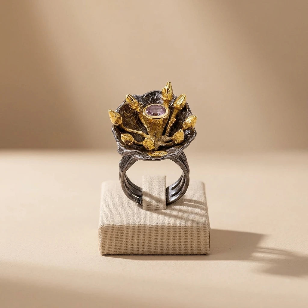 Handmade Women Fashionable Flower Design 925 Sterling Silver Ring