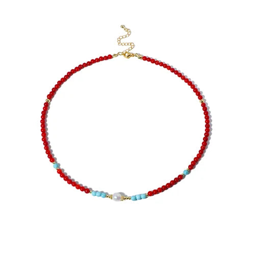 Red Coral Natural Pearls Fashion Accessories Set Fine Woman Ring Earrings Necklace Luxury Customized Jewelry Wedding