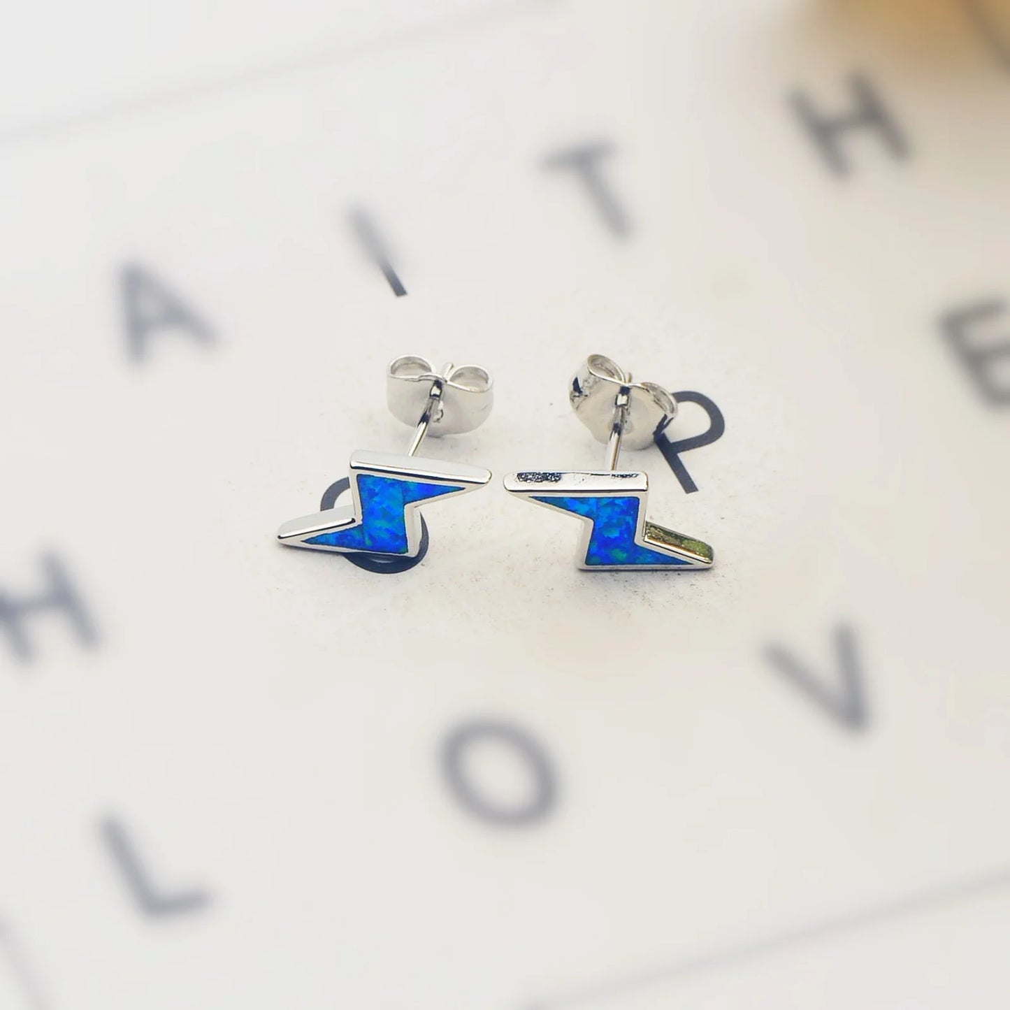 Whimsical Paw Print Opal Lightning Earrings - Full Blue Fire Opal Inlaid Design | Pet-Lover Jewelry Bulk Gifts