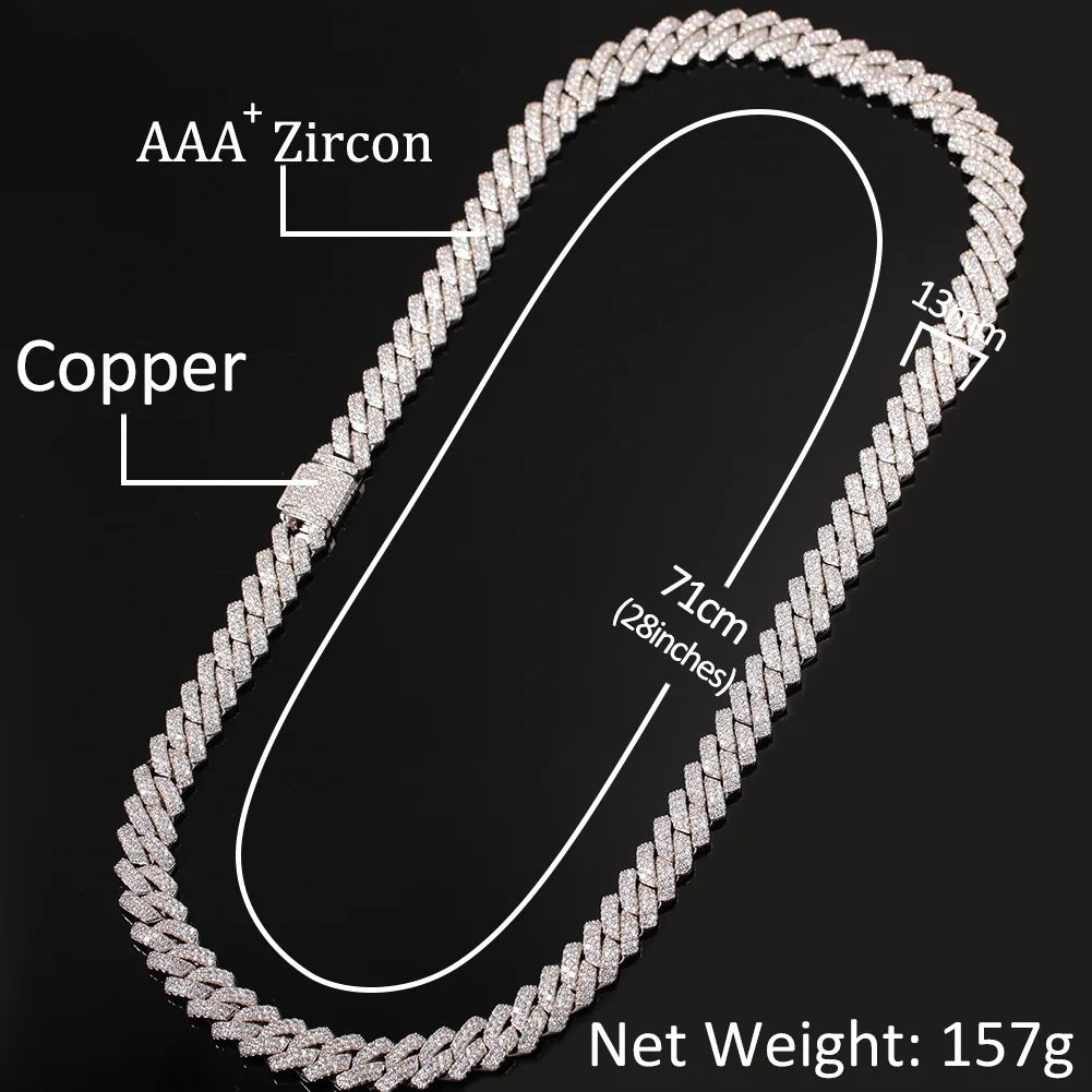 Luxury 13mm Iced Out Cuban Link Chain Necklace Hip-Hop Diamond Choker Brass Zircon Necklace Party Perfect Gift