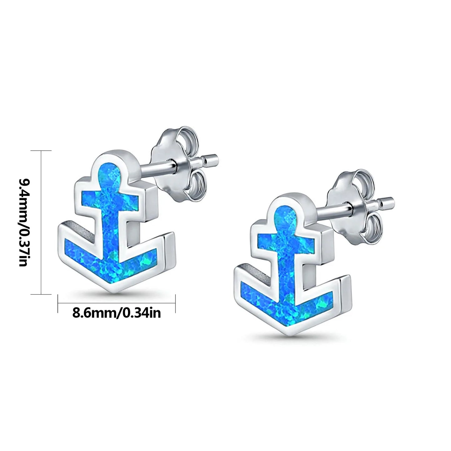 TikTok Ins Hawaiian Viral Blue Opal Anchor Studs  Nautical Ship Vibe Earrings Trendy Jewelry Wholesale