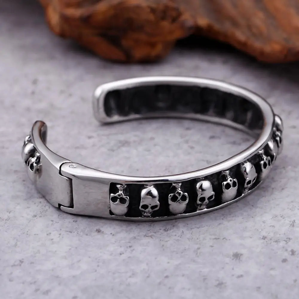 KALEN Stainless Steel Punk Skeleton Open Cuff Bangles Men