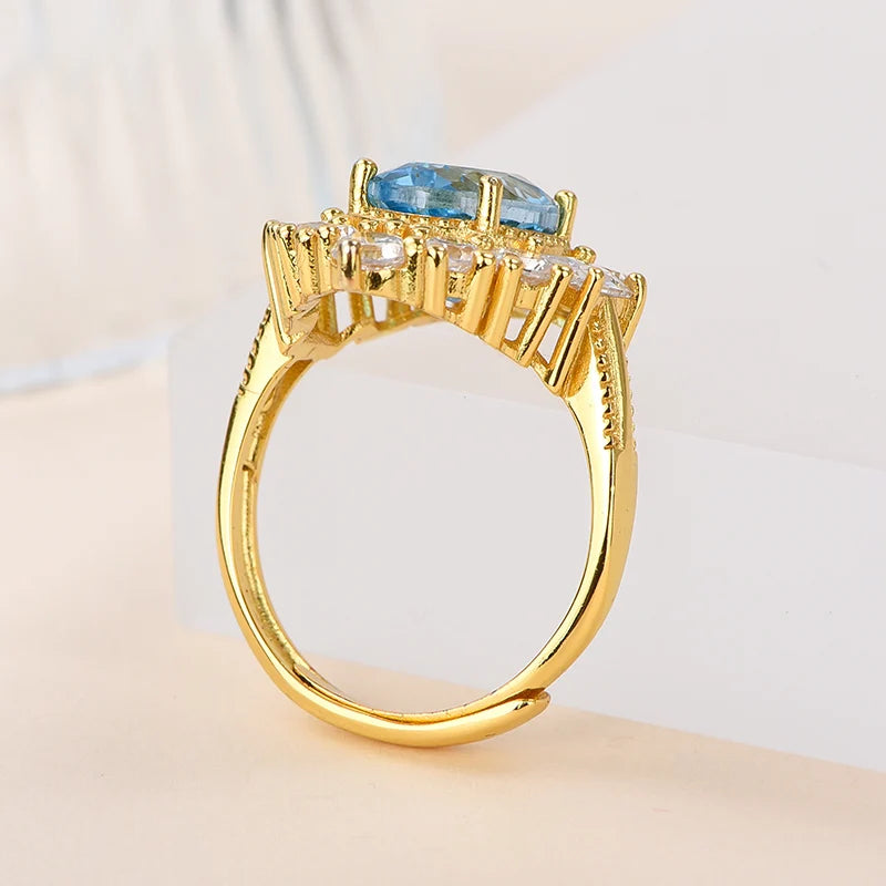 Gioiellieri Natural Blue Topaz Ring with Oval Cut Blue Gemstone for Vintage Style Jewelry in 925 Sterling Silver for Her Anniversary