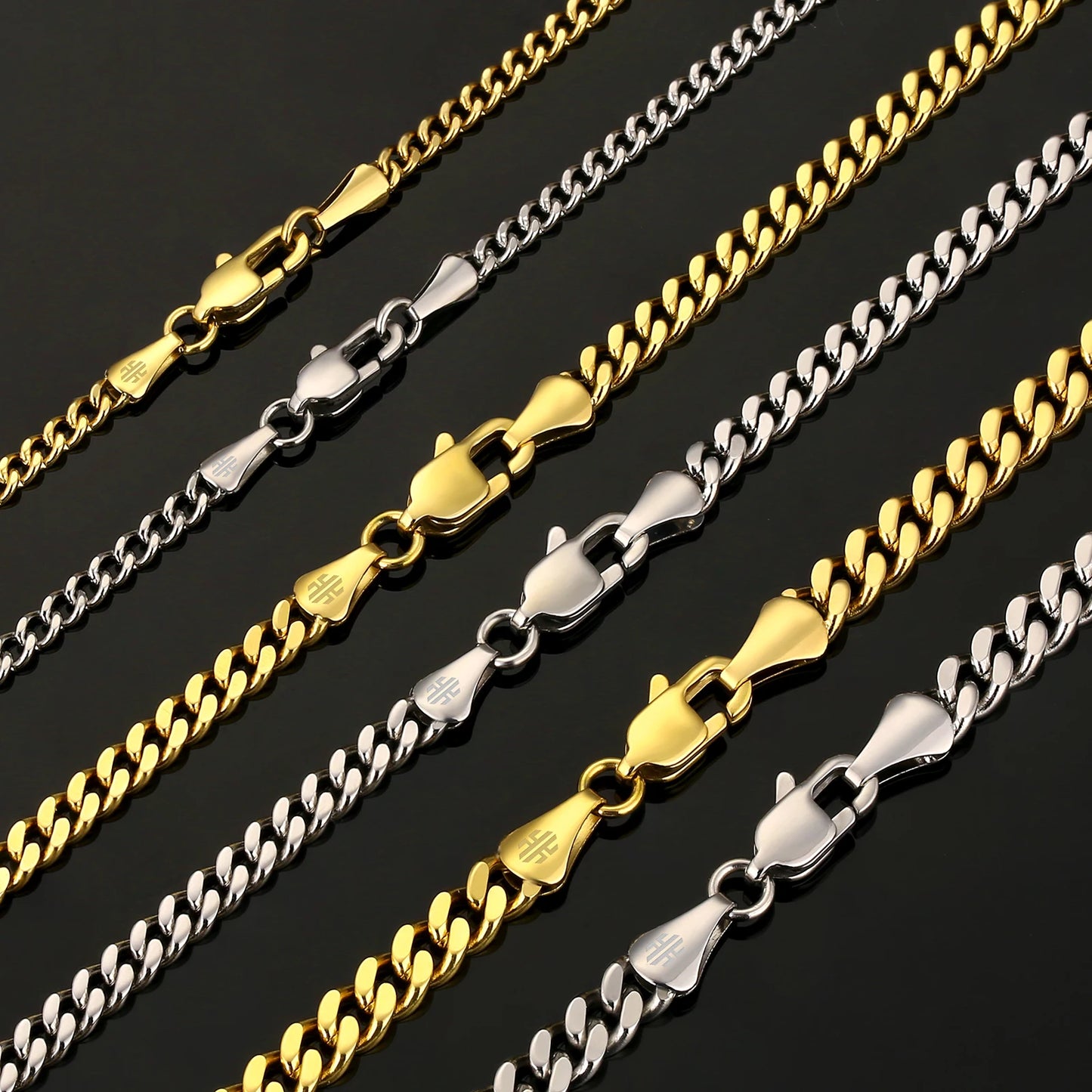2MM 3MM 4MM Miami Cuban Stainless Steel Womens Jewelry 14K Real Gold Plated Lobster Clasp Cuban Curb Link Chain Men Necklace