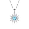 925 Sterling Silver Classic Square Blue Zircon Pendant Necklace | Luxury Blue Stone Clavicle Chain Birthday Gift for Women