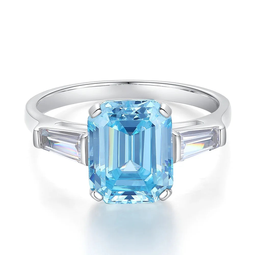 Waterproof Women 925 Sterling Silver Aquamarine 5A 8A Cubic Zirconia Ring Wedding Anniversary Rings Custom Jewelry Supplies
