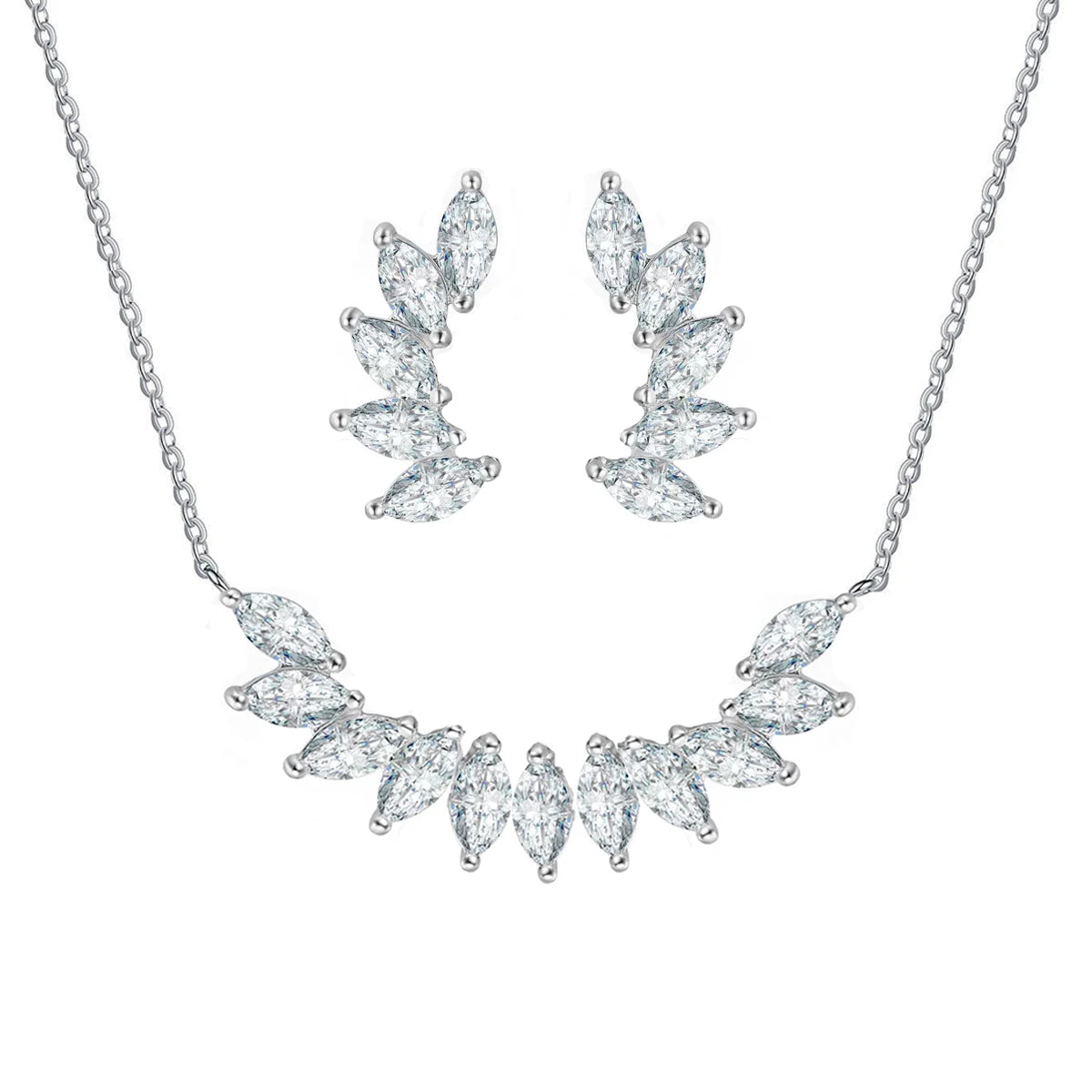Italian Silver 925 Jewelry Sets Gorgeous Marquise Cut Cubic Zirconia Wing Earrings and Necklace Set for Ladies Women Engagement