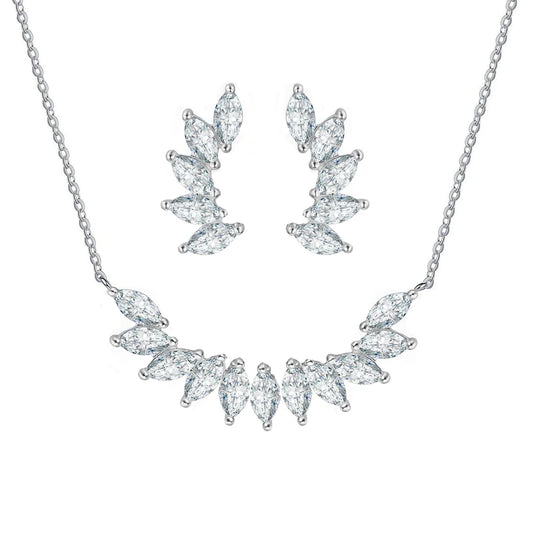 Italian Silver 925 Jewelry Sets Gorgeous Marquise Cut Cubic Zirconia Wing Earrings and Necklace Set for Ladies Women Engagement