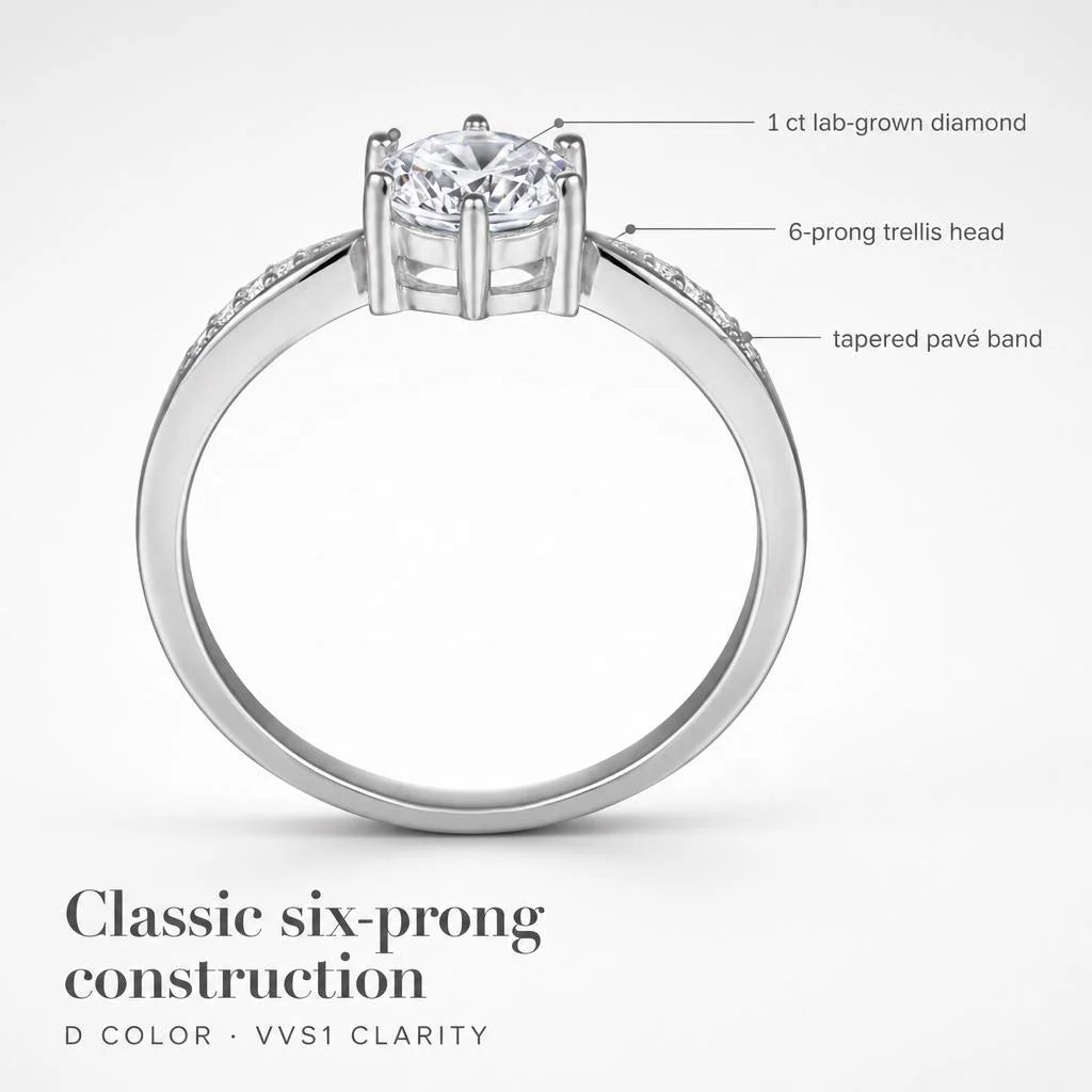 Gioiellieri Radiant Lab Grown Diamond Ring 1CT D VVS1 Round Brilliant Cut 9K 10K 14K 18K White/Yellow/Rose Gold PT950 Ladies Fashion Jewelry