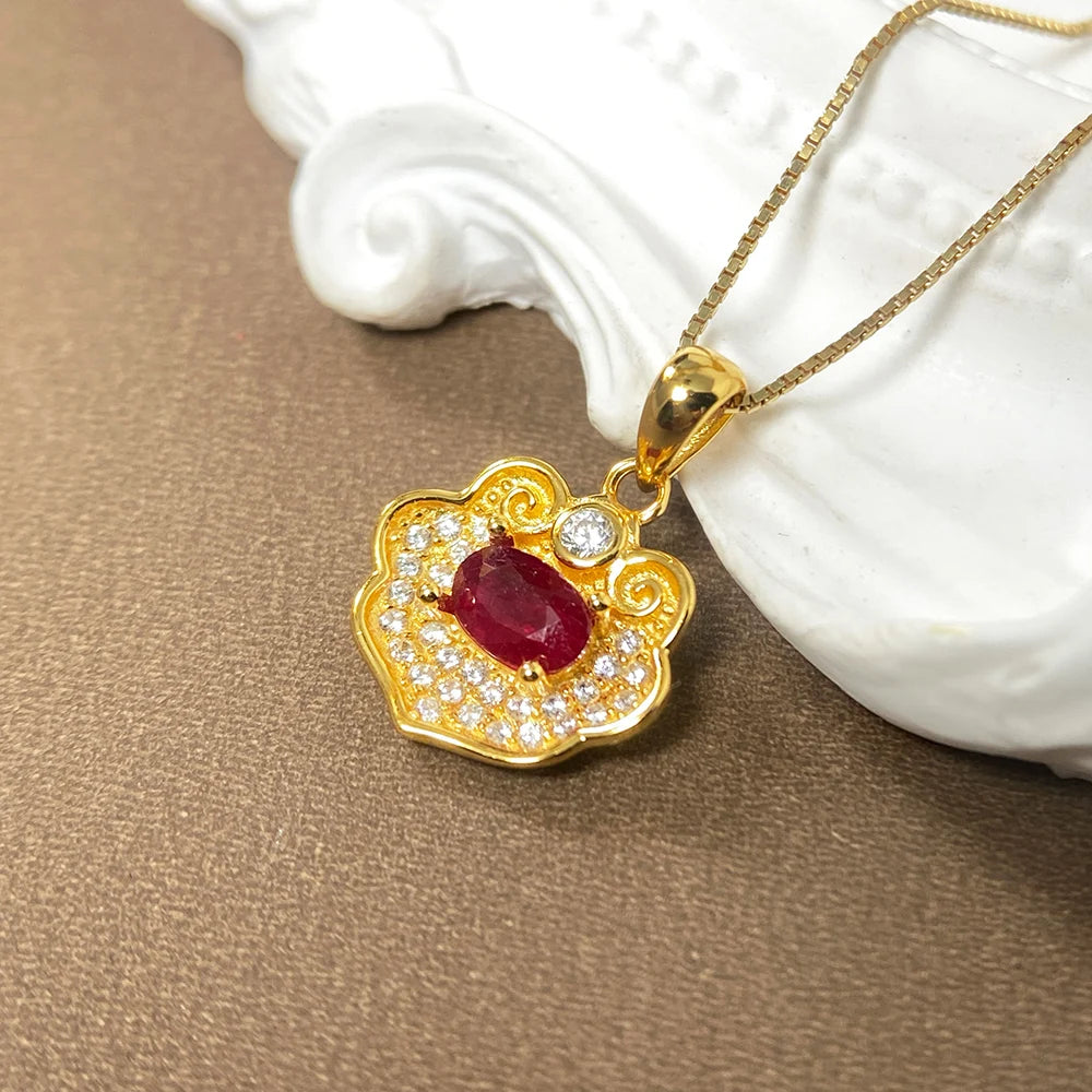 Gioiellieri Natural Ruby Gold Plated 925 Sterling Silver Exquisitely Crafted Claw Setting Gemstone-Inlaid CMA Women's Gift Party Pendant