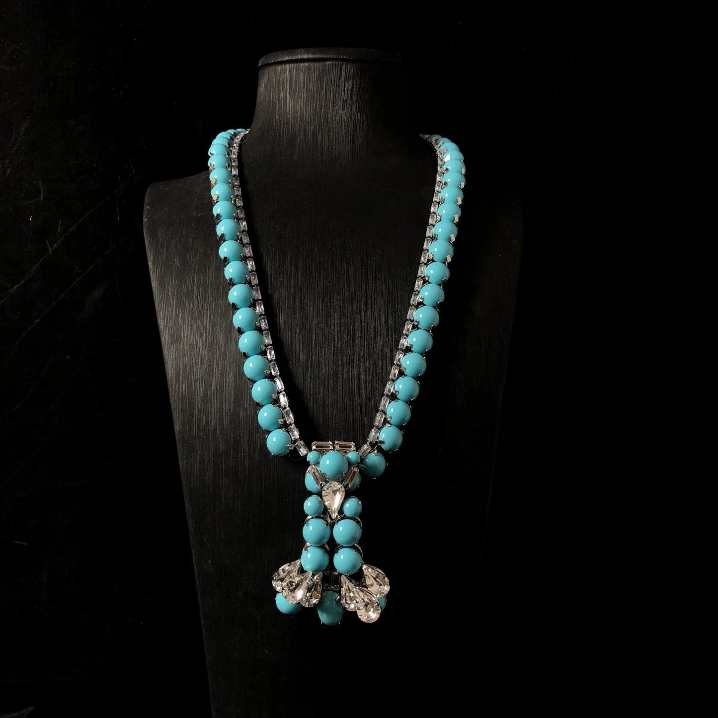 Fashion Jewelry Set Vintage Design Blue Turquoise Rhinestone Necklace and Earrings Jewelry Set