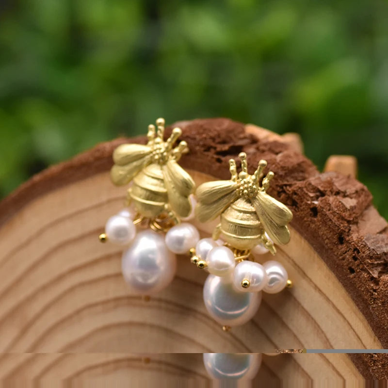 New Jewelry Natural Freshwater Baroque Pearl  Earrings 18K Gold Plated Jewelry Korean Designer Jewelry Earrings Wholesale Bulk