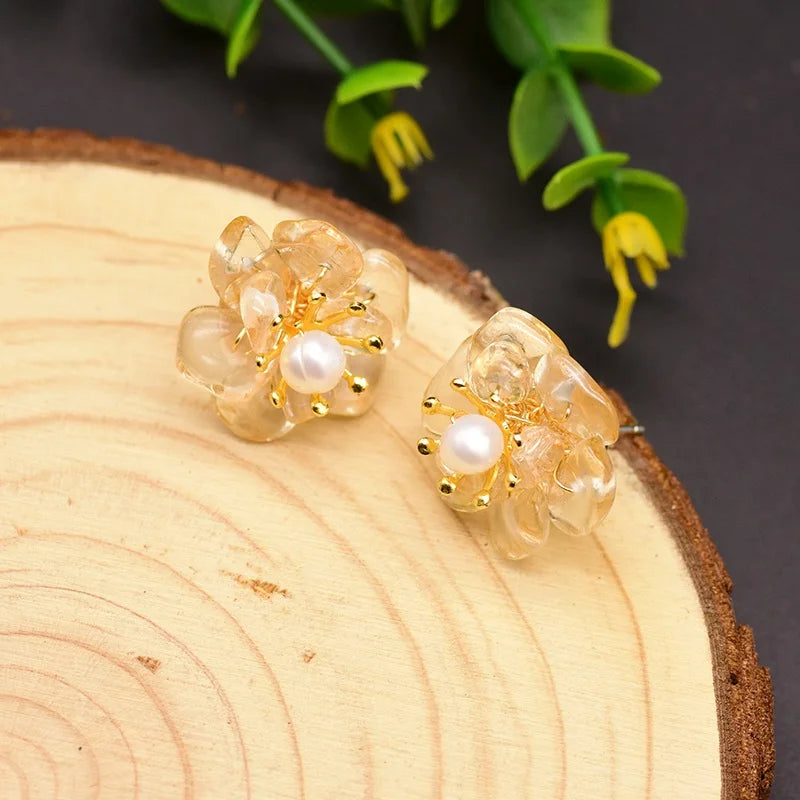 New Jewelry Yiwu Wholesale Natural Baroque Pearl Stud for Women Flower Earrings Korean Wholesale Bulk 18K Gold Plated Jewelry