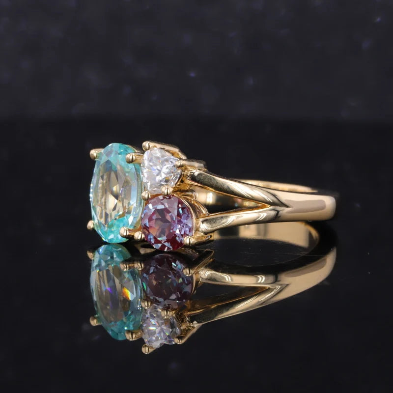 Gemfiori Starsgem 18K Yellow Gold Fashion Jewelry Rings Lab Paraiba and Alexandrite Gemstones Rings