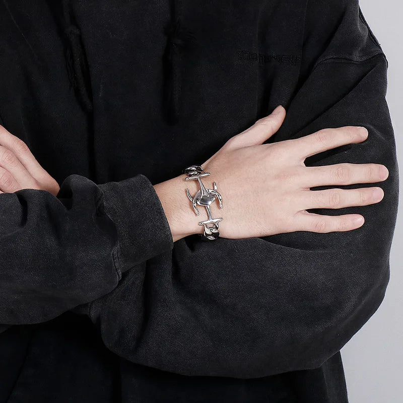 VIKING Mens Anchor Stainless Steel Charm Bracelet – Trendy Silver