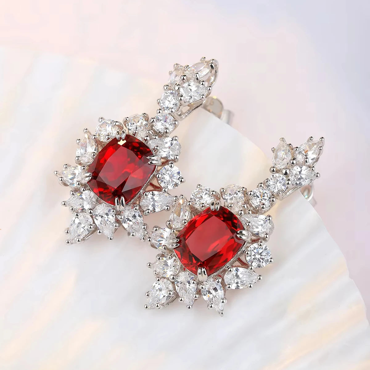 ArtistA Luxury Style Ruby Jewelry Lab Gems Ear Drop Silver Jewelry Sterling Silver Earrings for Women