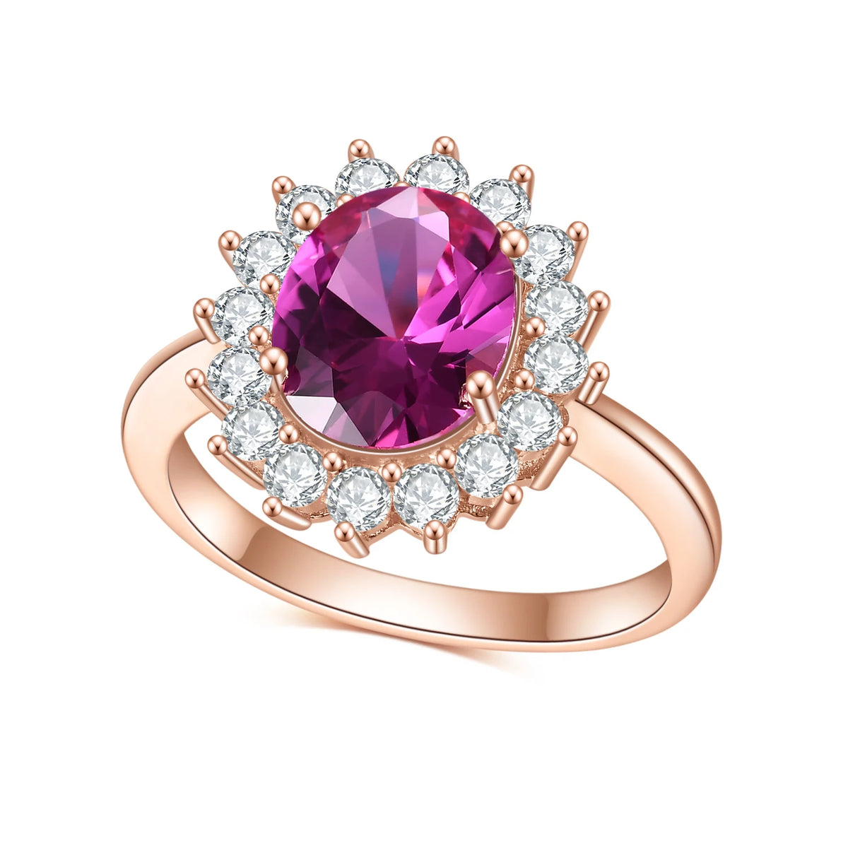 ArtistA Abiding Rose Gold Plated 925 Sterling Silver Oval Lab Pink Sapphire Nanocrystal Morganite Halo Engagement Ring for Wedding Women