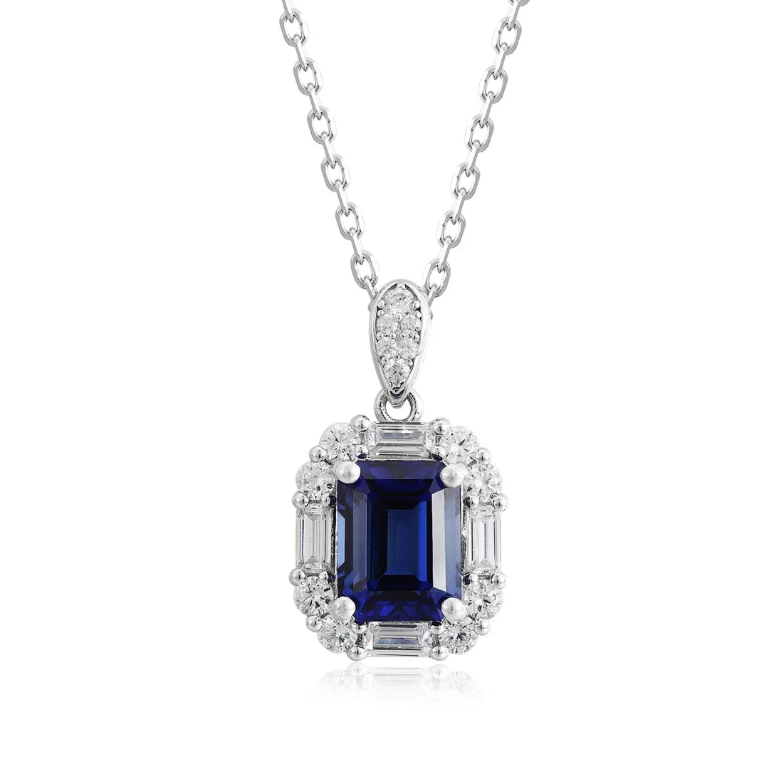 Gemfiori Anster 925 Sterling Silver High-quality Cultivated Sapphire Necklace - Suitable for Parties or As a Gift