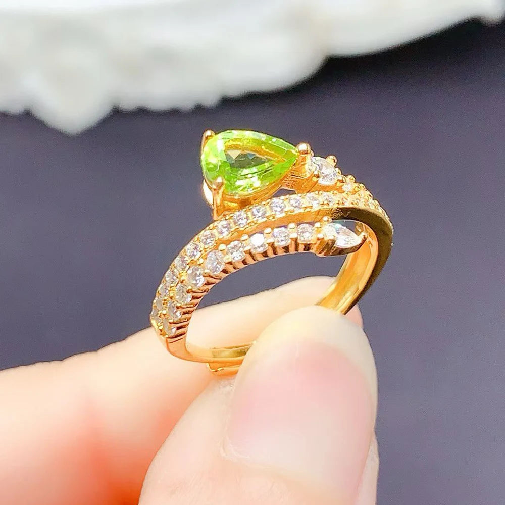 Gioiellieri Quality 925 Sterling Silver Gemstone Ring Pear Cut Natural Crystal Rhodium Plated Luxury Couple Ring Prong Setting