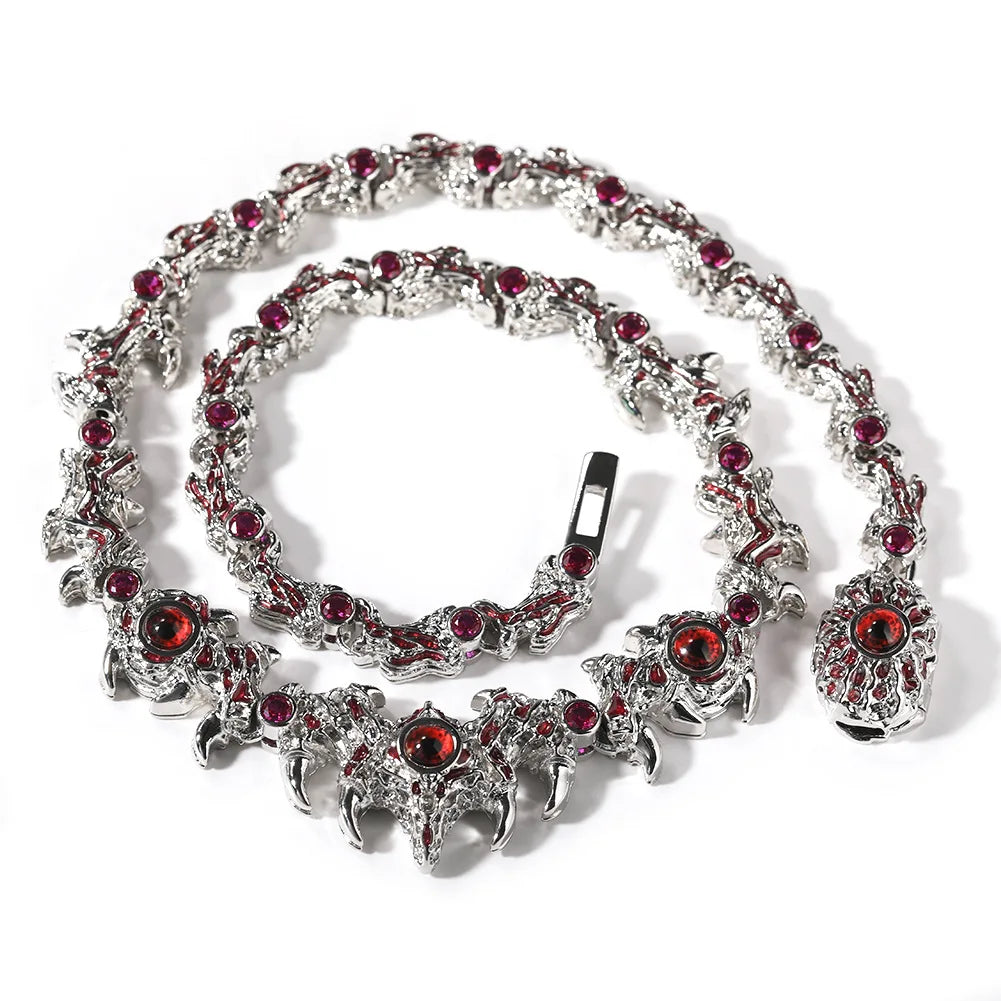 Hip Hop Iced Out Full Crystal Claw Design Necklace Sparkling Rhinestone Link Chain Gothic Punk Statement Jewelry for Men
