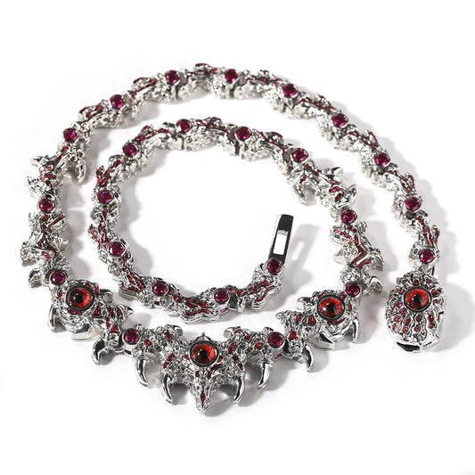 REBEL Hip Hop Iced Out Full Crystal Claw Design Necklace Sparkling Rhinestone Link Chain Gothic Punk Statement Jewelry for Men